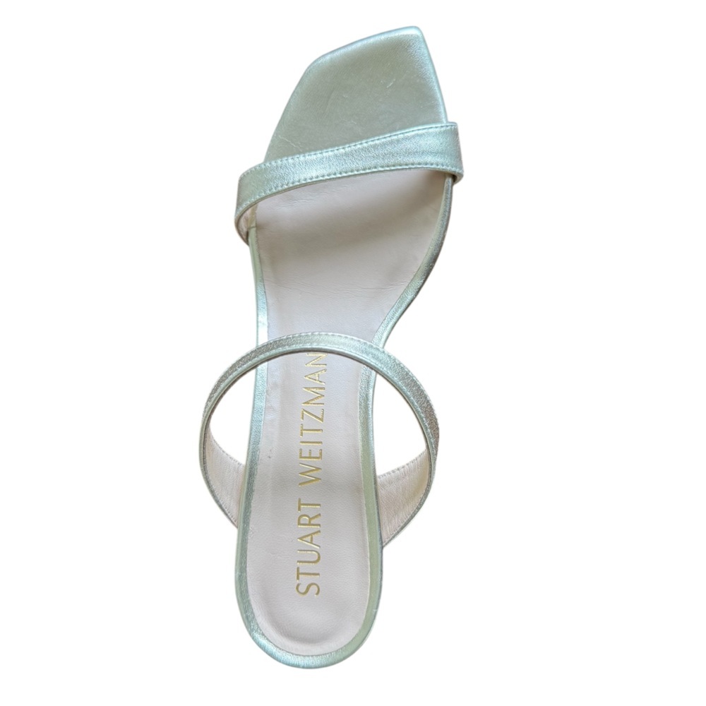 Stuart Weitzman Aleena Gold Metallic Wedge Mule Sandal Size 8B - Picture 4 of 16